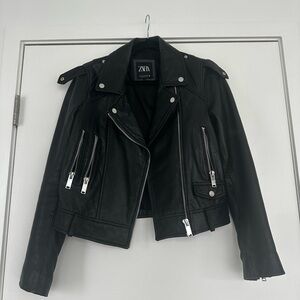 Zara Black Biker Jacket with Silver Zippers